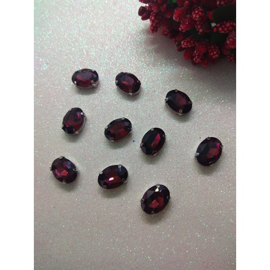 Стразы в цапах "Овал" цв. винный, цена за 1 шт